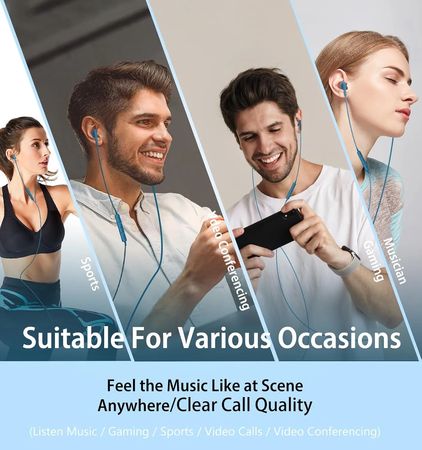 Wired Earbuds with Microphone, Wired Earphones in-Ear Headphones HiFi Stereo, Powerful Bass and Crystal Clear Audio, Compatible with iPhone, Android, Computer Most with 3.5mm Jack(Blue)
