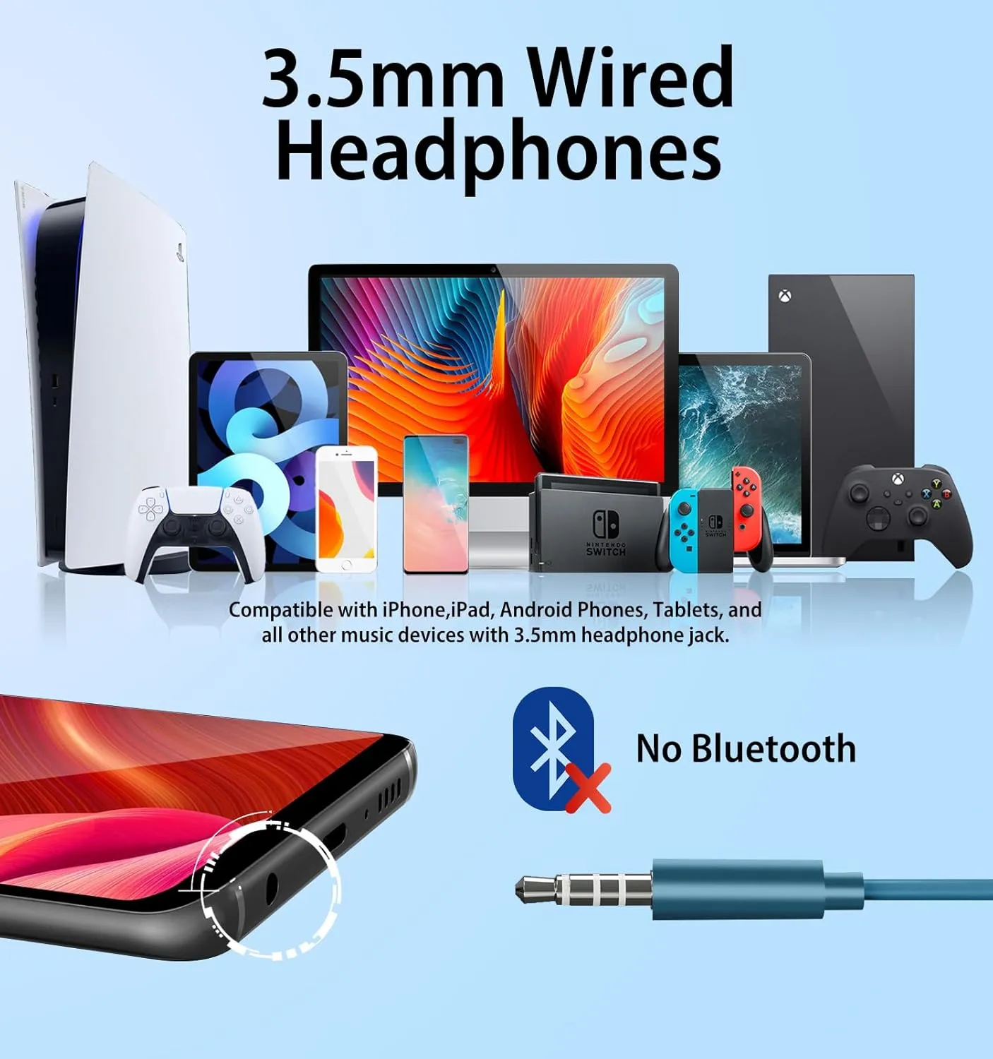 Wired Earbuds with Microphone, Wired Earphones in-Ear Headphones HiFi Stereo, Powerful Bass and Crystal Clear Audio, Compatible with iPhone, Android, Computer Most with 3.5mm Jack(Blue)