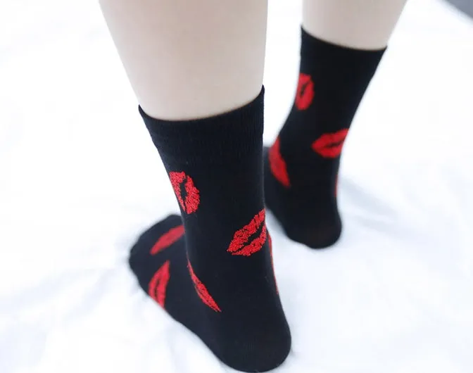 Women Kiss Printing Casual Crew Socks (2 Pairs) JI78