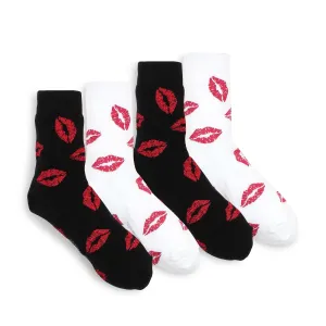 Women Kiss Printing Casual Crew Socks (2 Pairs) JI78
