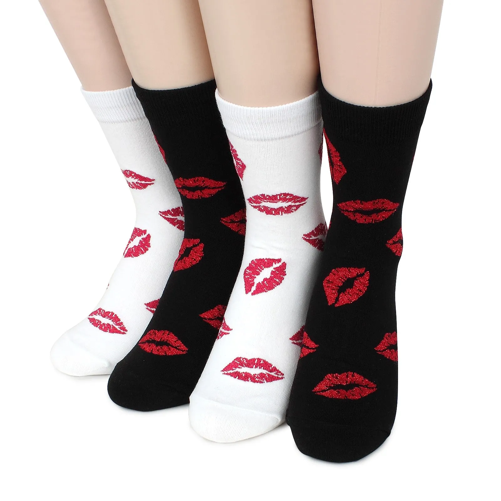 Women Kiss Printing Casual Crew Socks (2 Pairs) JI78