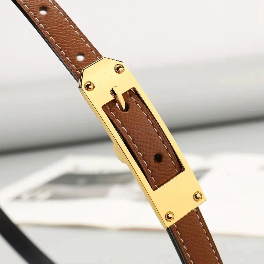 Women Skinny Leather Belt for Jeans Pants Dresses Ladies Fashion Waist Belt with Gold Buckle
