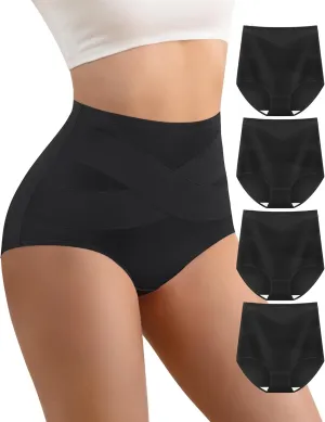 Women's High Waisted Cotton Underwear Tummy Control Panties Ladies Stretch Breathable Full Coverage Briefs 4 Pack