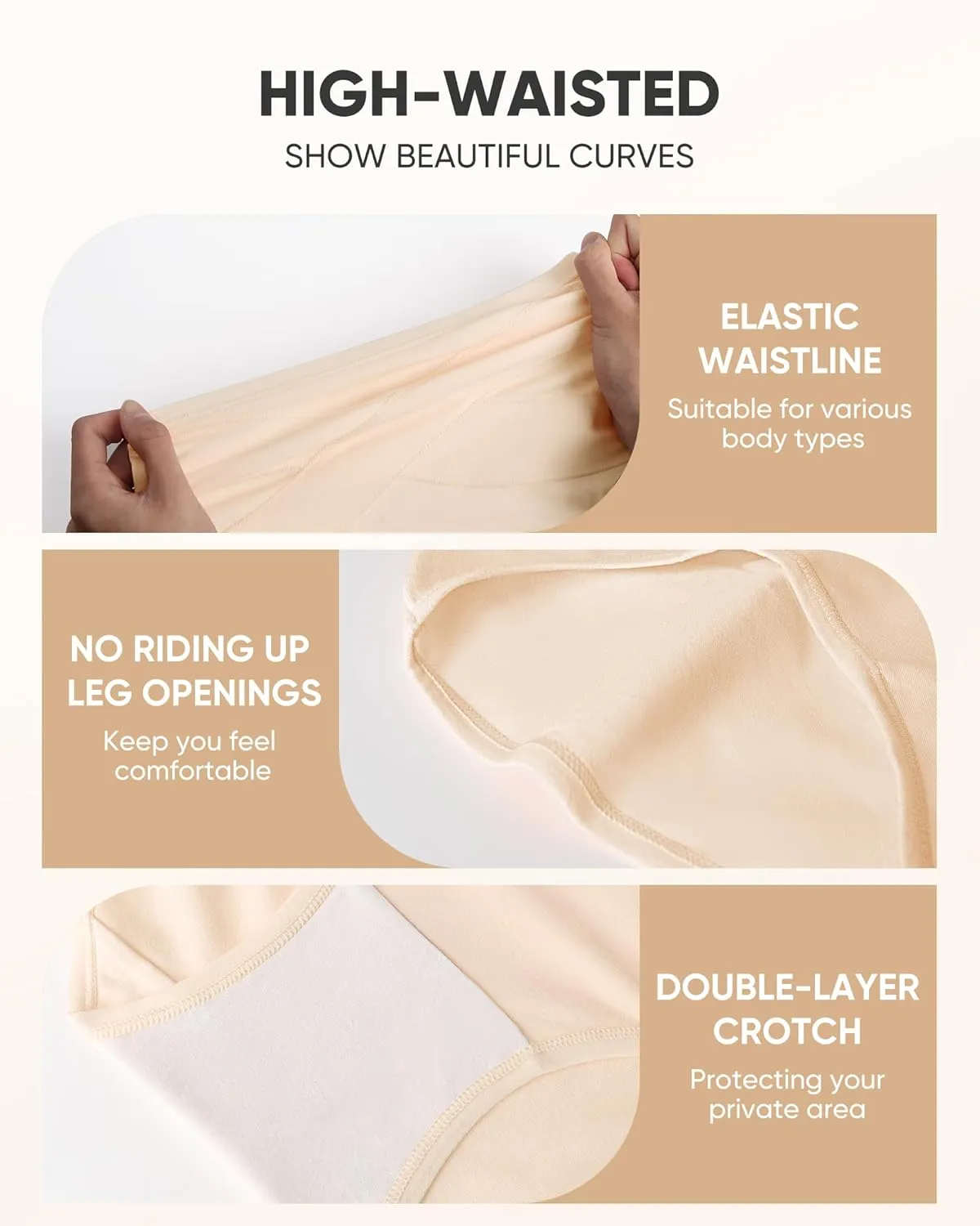 Women's High Waisted Cotton Underwear Tummy Control Panties Ladies Stretch Breathable Full Coverage Briefs 4 Pack