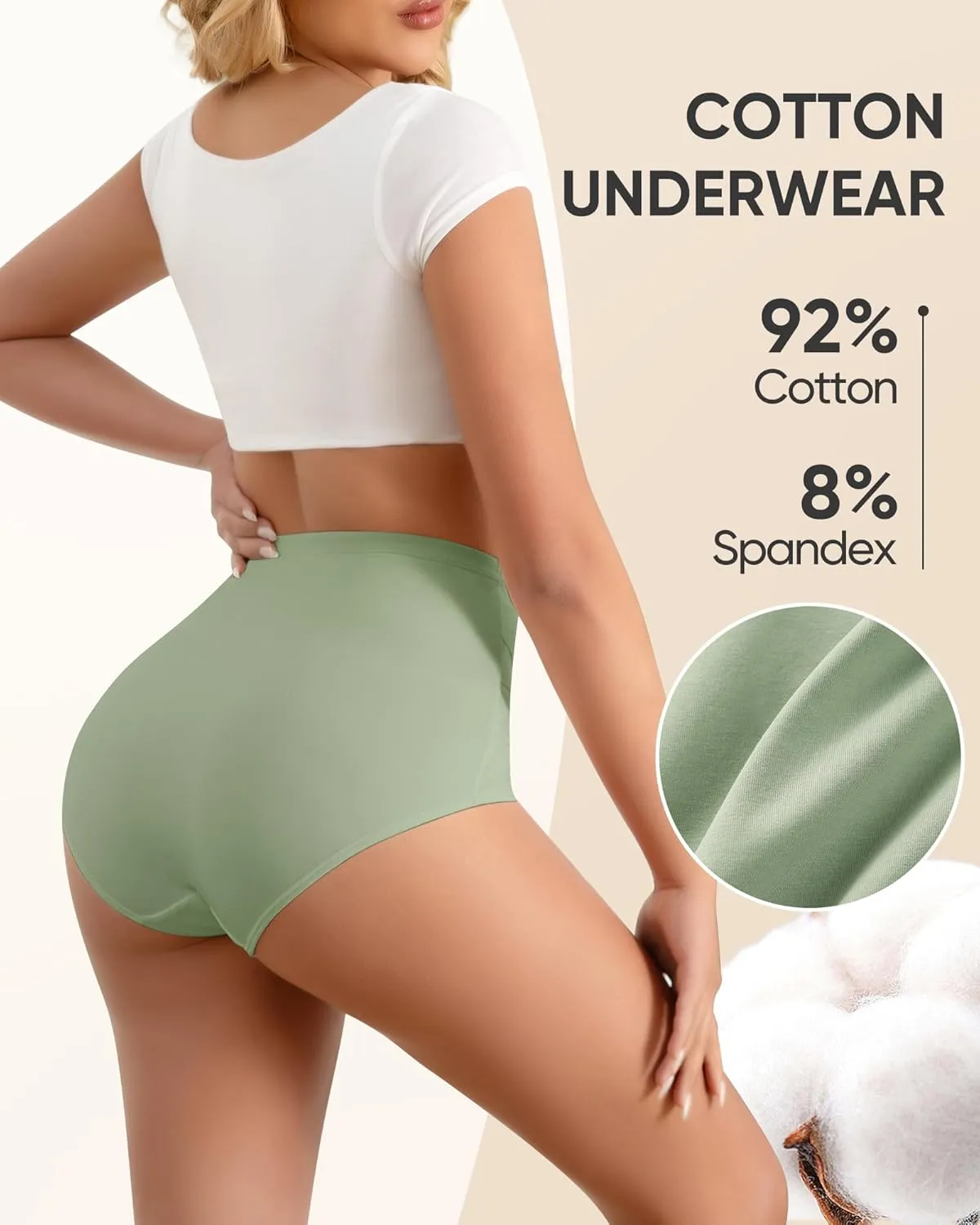 Women's High Waisted Cotton Underwear Tummy Control Panties Ladies Stretch Breathable Full Coverage Briefs 4 Pack