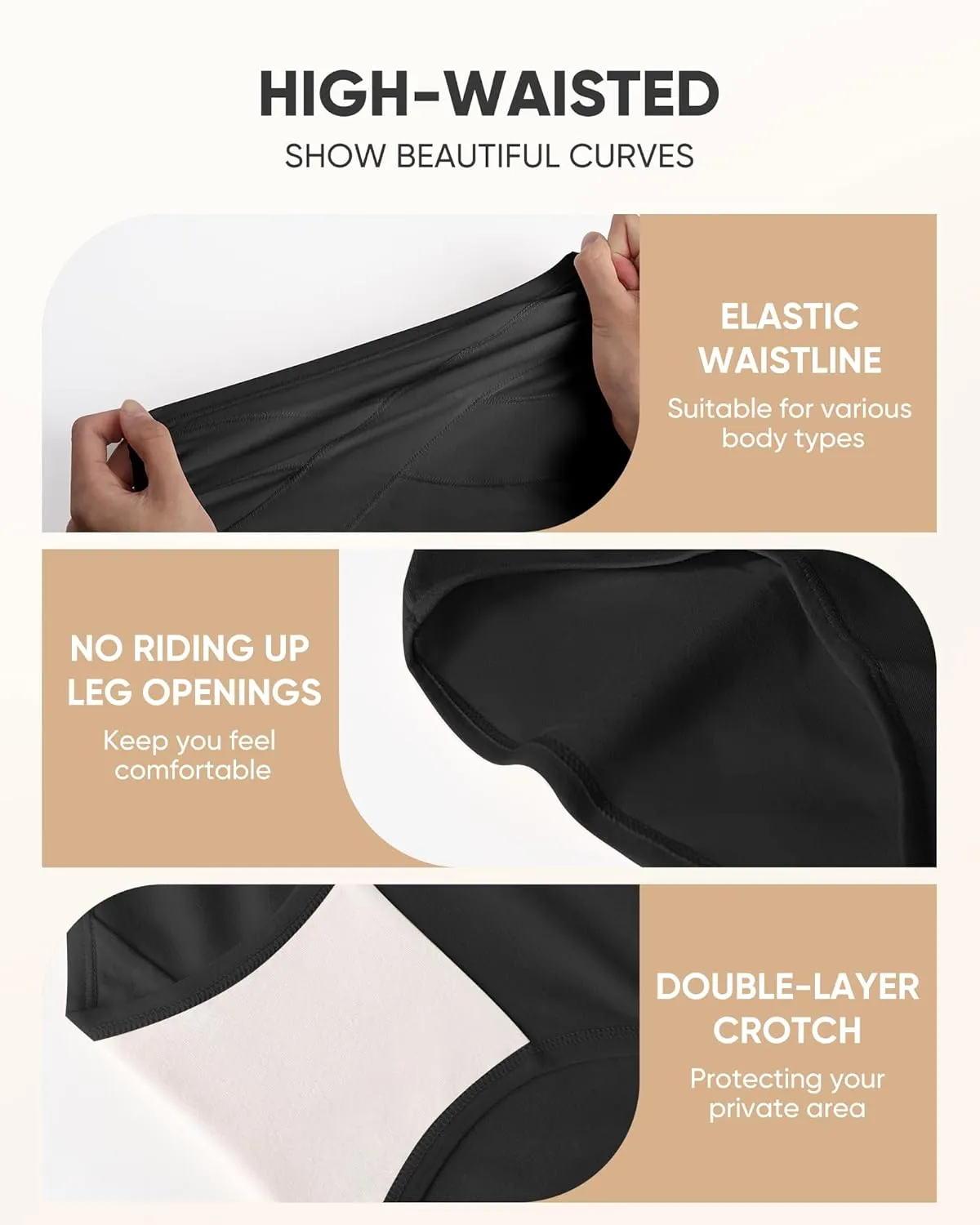 Women's High Waisted Cotton Underwear Tummy Control Panties Ladies Stretch Breathable Full Coverage Briefs 4 Pack