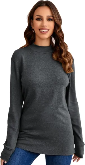 Womens Mock Turtleneck Tops Long Sleeve Fleece Lined Lightweight Thermal Base Layer